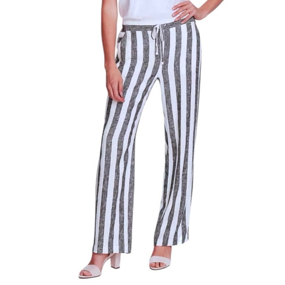 $99 Vince Camuto Linen Pants Small 4 6 White + Faded Black Stripe Swim Cover Up - Picture 4 of 11